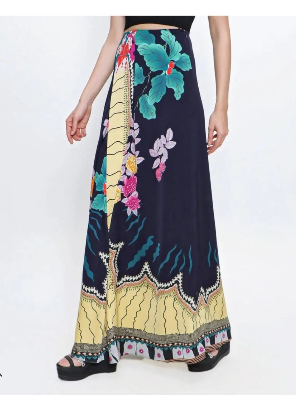 ETRO Italy Floral Border Print Maxi Skirt | Viscose Boho Resortwear IT 44 US 8